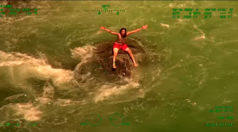 rescue videos, man rescued in a helicopter, swimmer saved in emerald pools, viral videos, indian express, indian express news