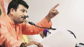 Manoj Tiwari, BJP chief, AAP slogans, Slogans outside mosque, Delhi, Delhi news, indian express news