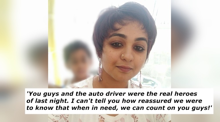 bengaluru police, bengaluru police helped a woman, aparna vinod, twitter reactions, indian express, indian express news