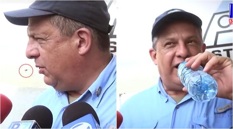 costa rica, Luis Guillermo Solís Rivera, costa rica president eats insects accidentally, president swallows insect accidentally, costa rican president swallows wasp accidentally, viral videos, trending news, viral news, Indian express