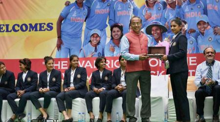 ICC Women's World Cup 2017, Mithali Raj, Indian women's cricket team, Harmanpreet Kaur, Jhulan Goswami, Vijay Goel, sports photos, cricket photos, Indian Express