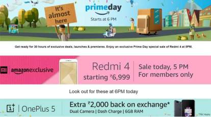Prime Day today: Redmi 4 sale at 5pm, OnePlus 5 cashback