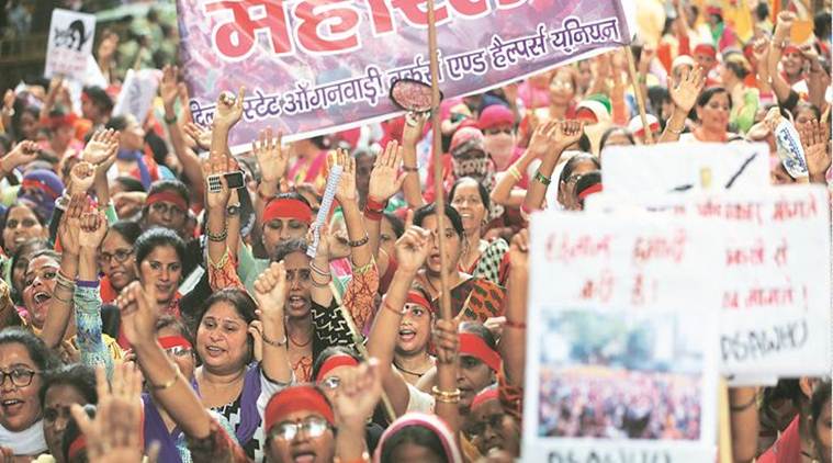 Delhi Anganwadi Workers Strike, Anganwadi workers protest at Jantar Mantar, Anganwadi workers Arvind Kejriwal government, Delhi government, Delhi News