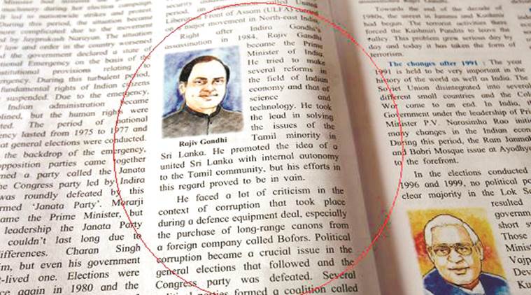 School Textbook Rajiv Gandhi, Rajiv Gandhi Bofors Scam, Bofors scam school textbook, Textbook congress, Indian express, india news, latest news