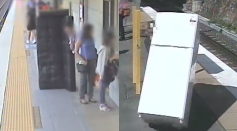 funny station videos, men carrying fridge on train, men carrying sofa on train, viral videos, indian express, indian express news