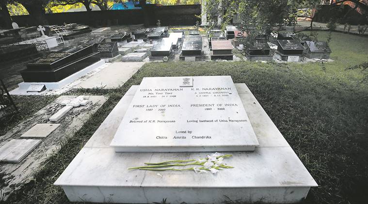 Prithviraj Road tombstone, Christian Cemetery, Usha Narayanan, Kerala TV channel, RSS, K R Narayanan, Indian Express