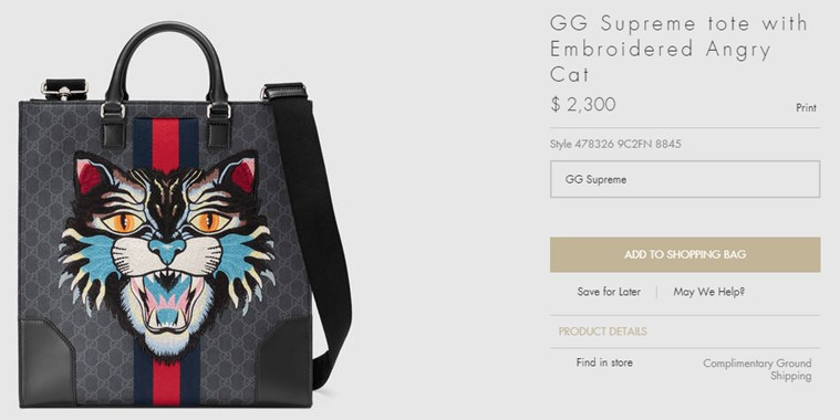 gg supreme tote with embroidered angry cat