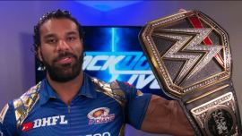 jinder mahal, mahal, wwe champion, mumbai indians, randy orton, wwe, mumbai indians jersey, wwe belt, indian express