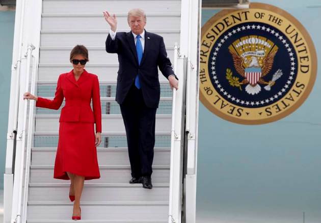 melania trump, donald trump, france, us president, trump france visit, united states, orly airport, paris, air force one, melania dresses, eiffel tower, trump paris tour, indian express