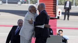 modi israel visit, modi in israel, modi, netenyahu, modi israel, modi tel aviv, israel visit, nodi netenyahu, india israel, india news, latest news, indian express news