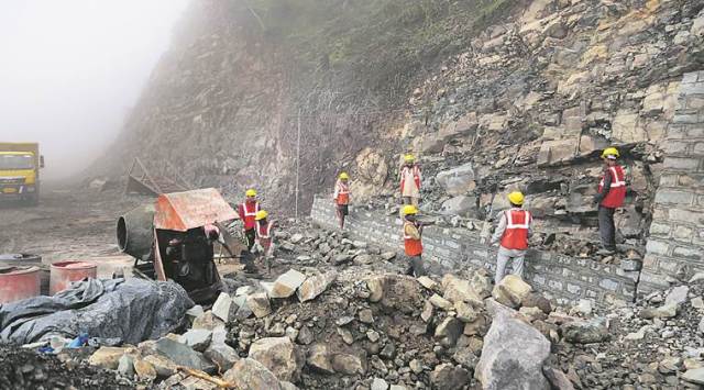 Work in progress on the Parwanoo-Shimla four-lane project near Solan in Himachal Pradesh.  Photos: Jaipal Singh