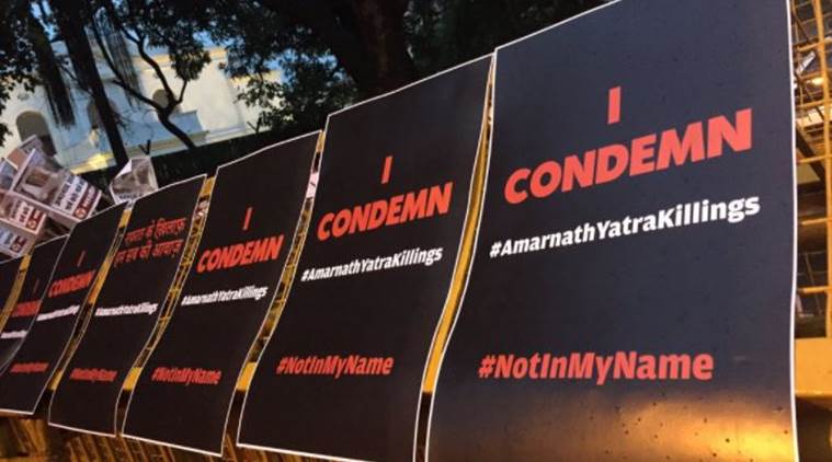 Amarnath Yatra attack, Amarnath pilgrims, Imad Ul Riyaz, GVL Narsimha Rao, Not in My name protest, Jantar mantar, India news, National news, latest news,
