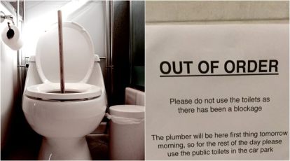 Yikes! This office had the WORST instruction for the cleaner after their  toilet got clogged
