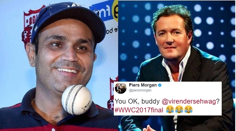 icc women's world cup 2017, mithali raj women's world cup cricket, piers morgan virender sehwag, virender sehwag twitter, piers morgan tweets to virender sehwag, virender sehwag replied to piers morgabn, indian express, indian express news