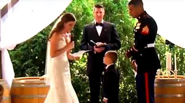 4 year old cries wedding vows of step mom, step mom wedding vows, heartfelt wedding vows, step son hugs step mom, wedding videos, indian express, indian express news