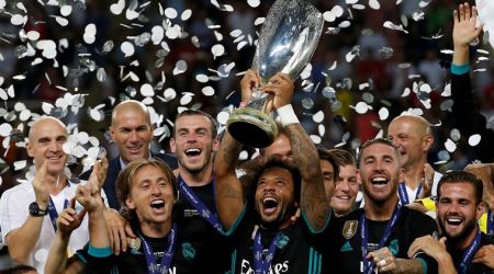 Real madrid, manchester united, real madrid vs manchester united, super cup, uefa super, cup, real madrid celebrate, football, sports news, indian express