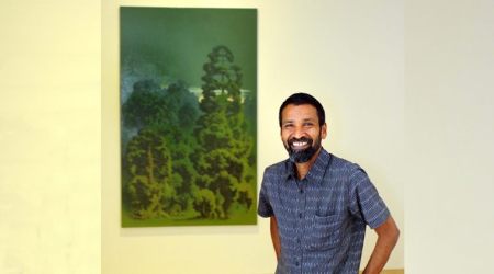 Aji VN, painter Aji VN, Aji VN oil paintings, Kochi-Muziris Biennale, aji vn inspirations, aji vn works, aji vn mumbai exhibition, arts news, lifestyle news, indian express, sunday eye, eye 2017, eye magazine