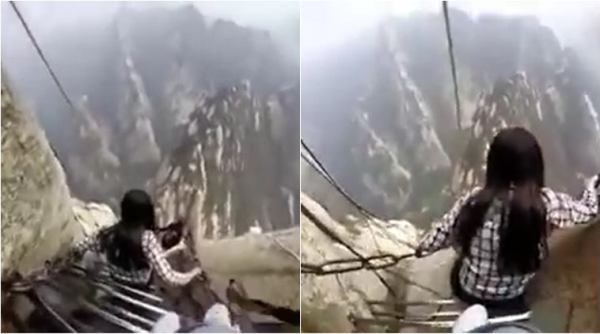 china, china dangerous walks, china Huashan Mountains, Huashan mountain plank walk, huashan plank bridge walk, viral videos, indian express
