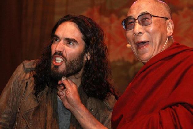 dalai lama, dalai lama beard, dalai lama tugs at beard, dalai lama ramdev baba, ramdev baba, russell brand, indian monk, tibetan monk, indian express, indian express news