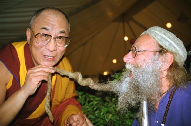 dalai lama, dalai lama beard, dalai lama tugs at beard, dalai lama ramdev baba, ramdev baba, russell brand, indian monk, tibetan monk, indian express, indian express news