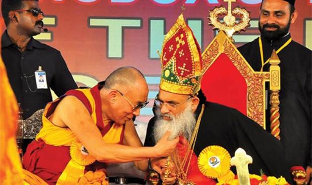 dalai lama, dalai lama beard, dalai lama tugs at beard, dalai lama ramdev baba, ramdev baba, russell brand, indian monk, tibetan monk, indian express, indian express news
