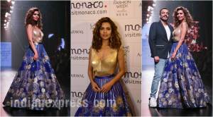 LFW W/F 2017: Esha Gupta wows in blue and gold for Amit Aggarwal on Day 3