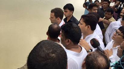 Congress vice president Rahul Gandhi today visited Assam's Lakhimpur district which is the worst affected in the flood-ravaged state.