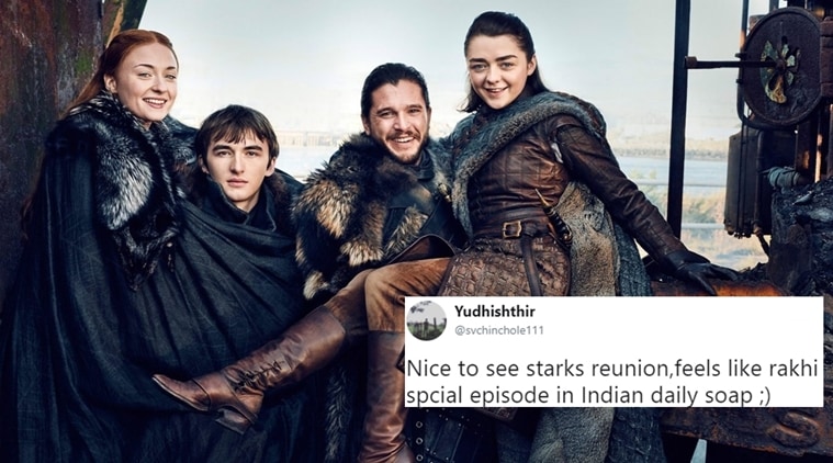 game of thrones, game of thrones starks reunion, game of thrones rakhi, got rakhi starks reunion funny tweets, game of thrones starks reunion funny tweets, game of thrones stark kids funny tweets, game of thrones celebrate raksha bandhan, indian express, indian express news