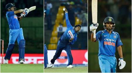 India vs Sri Lanka, MS Dhoni, Bhuvneshwar Kumar, Akila Danajaya, sports gallery, cricket, Indian Express