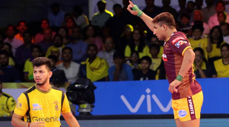 Pro Kabaddi 2017, PKL season 5, UP Yoddha, UP Yoddha vs Telugu Titans, Niti nTomar, Rahul Chaudhari, Kabaddi news, Indian Express