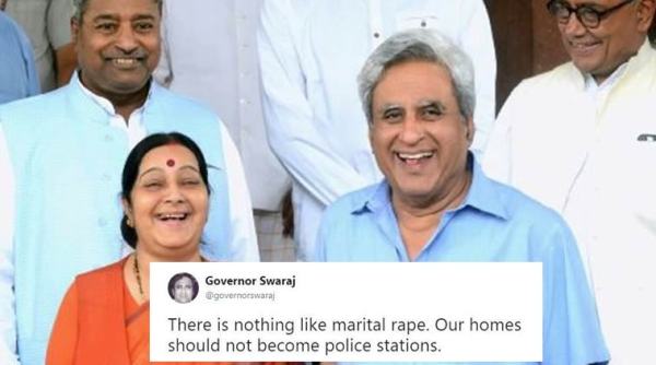 Swaraj Kaushal marital rape comment, sushma Swaraj husband Kaushal marital rape comment, sushma Swaraj husband controversial rape comment, indian express, indian express news