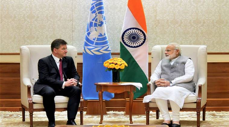 UN General Assembly President Miroslav Lajcak, Prime Minister Narendra Modi, UNGA President-Narendra Modi meet, 72nd UN General Assembly, India News, Indian Express news
