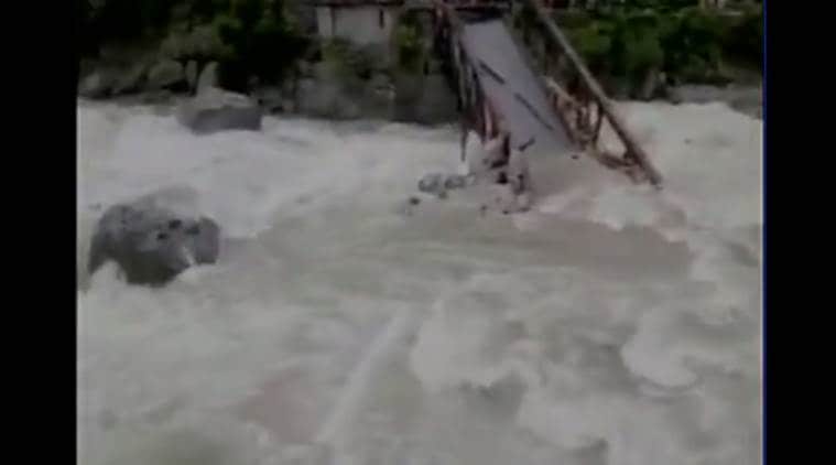 uttarakhand, cloudburst, pithoragarh, bridge washed away, uttarakhand cloudburst, madkot, indian express