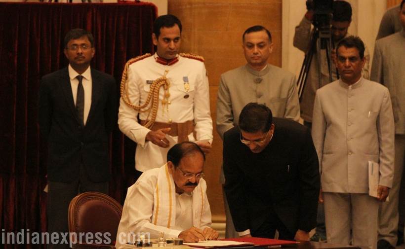Venkaiah Naidu, Venkaiah Naidu Photos, Vice President Venkaiah Naidu, Venkaiah Naidu Bio, Venkaiah Naidu takes Oath as Vice President, Vice Presidential Elections, Venkaiah Naidu Rajya Sabha, bjp, new vp of india, indian express
