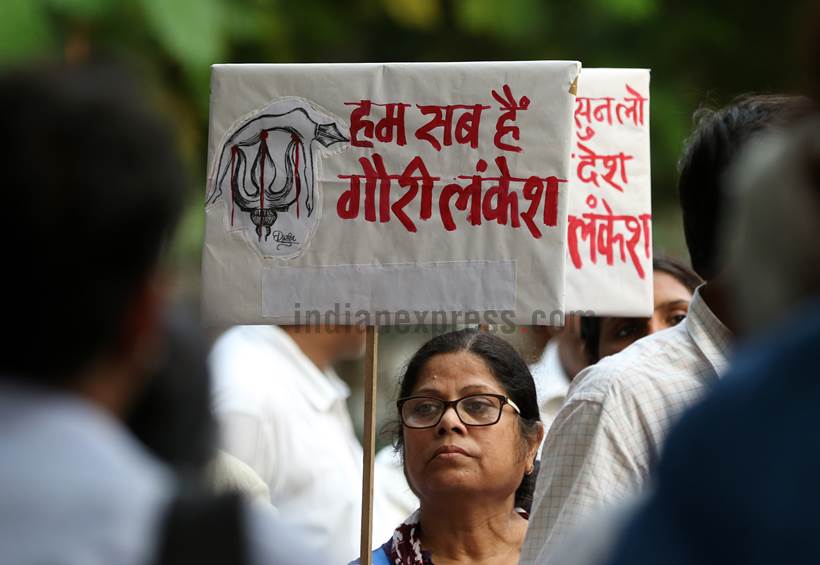 gauri lankesh, gauri lankesh murder, gauri lankesh shot, gauri lankesh killed, journalist killed, gauri lankesh protests, gauri lankesh death, gauri lankesh patrike, journalist murder, latest news, indian express