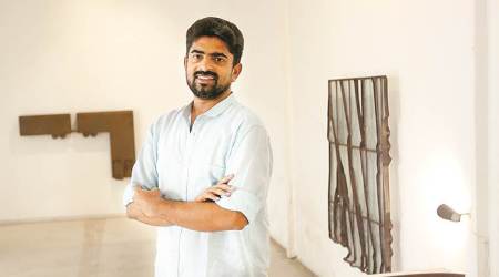 Artist  Sumeth Rajendran, at the Khoj Artists Gallery in New Delhi on wednesday. Express Photo by Tashi Tobgyal New Delhi 130917