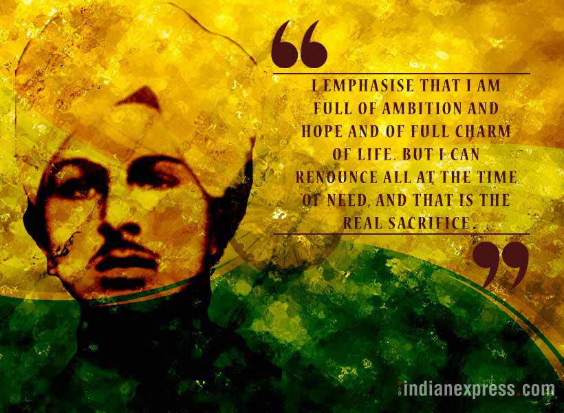 bhagat singh, shaheed bhagat singh, inspiring quotes by bhagat singh, matyrs of india, indian express, indian express news