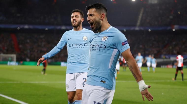 Sergio Aguero, aguero, manchester city, Feyenoord, manchester city vs feyenoord, football, sports news, indian express