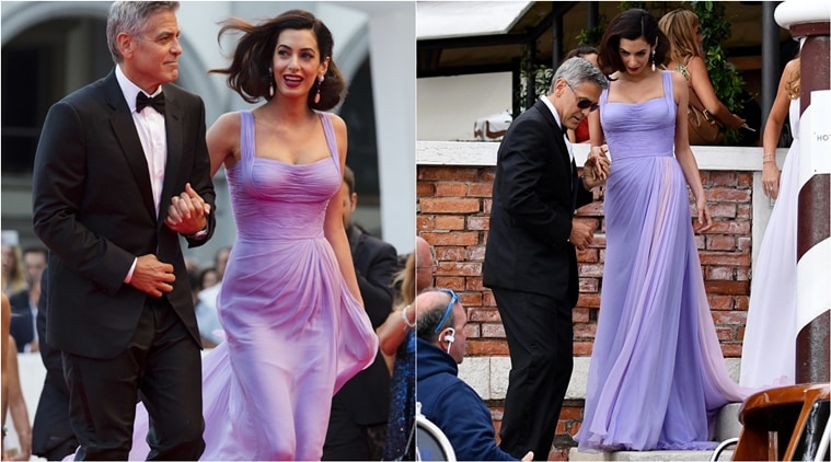amal clooney venice film festival dress Unique long sleeves black lace sparkling glitter feathers ball gown we –  Anna's Couture Dresses main image 1