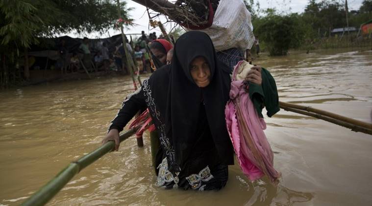 rohingya camps, rohingya camps rain, rohingya move rain, rohingya shift camps rain, heavy rain in rohingya camps, rohingya muslim rain, indian express news