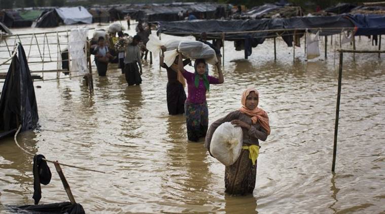 rohingya camps, rohingya camps rain, rohingya move rain, rohingya shift camps rain, heavy rain in rohingya camps, rohingya muslim rain, indian express news