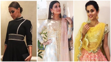taapsee pannu, judwaa 2, dia mirza, neha dhupia, no filter neha, celeb fashion, bollywood fashion, ethnic wear, indian express, indian express news