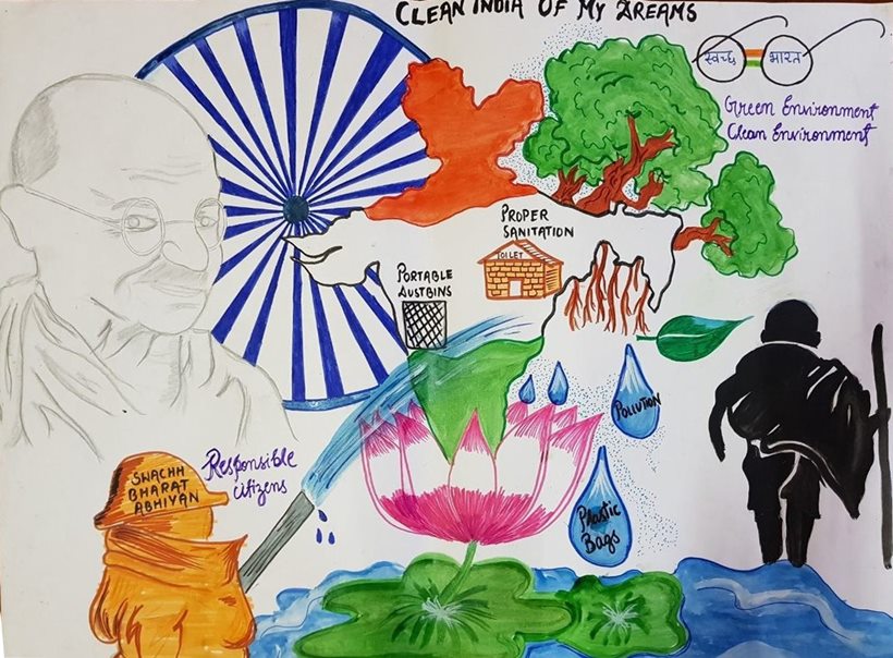 Sawach Bharat Abhiyan drawing with oil pastel|easy clean India green india  drawing. - YouTube