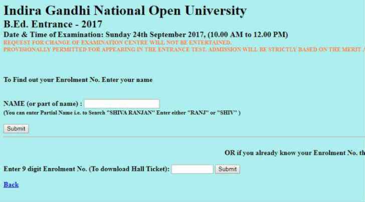 form print ignou out exam at IGNOU exam admit 2017: B Ed entrance Download card