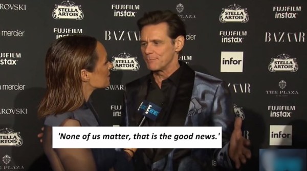 Jim carrey, new york fashion week, bizarre jim carrey interview, jim carrey interview in e!news, indian express, indian express news