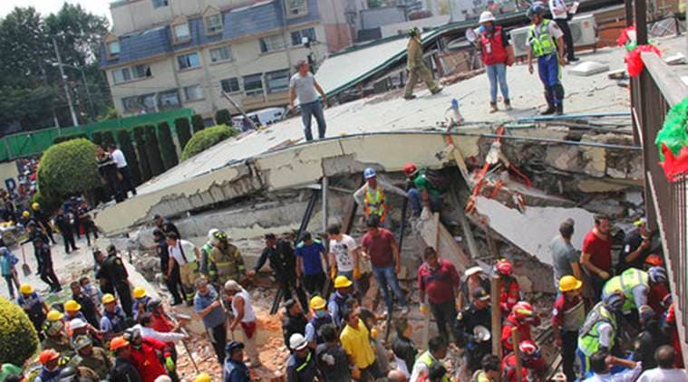 Mexico school, Collapsed Mexico School, Mexico Earth Quake, Earth Quake, Mexico Quake, World News, Latest World News, Indian Express, Indian Express News