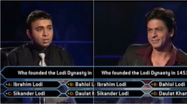 shah rukh khan, kbc, kaun banega crorepati hilarious video, kaun banega crorepati hilarious video viral, kaun banega crorepati video viral, kaun banega crorepati lodi dynasty hilarious question, funny viral videos, funny videos viral, indian express, indian express news