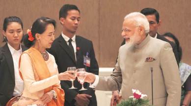 Pm modi, modi in myanmar, modi myanmar visit, Aung San Suu Kyi, modi rohingya refugees, indian express news