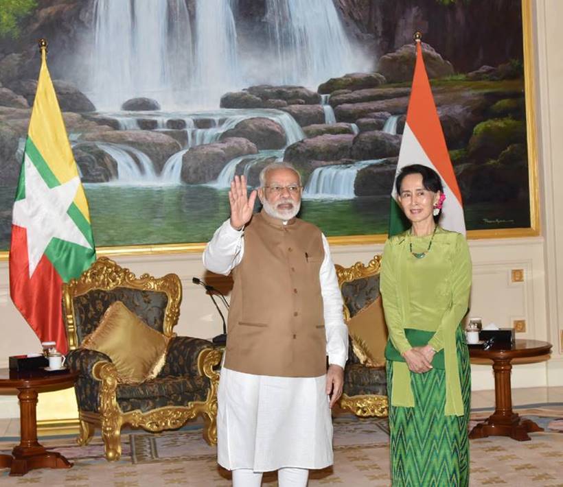 Narendra modi, PM Modi in myanmar, modi aung photos, modi myanmar photos, modi myanmar visit, Aung San Suu Kyi, Myanmar’s State Counsellor, indian express, latest photos