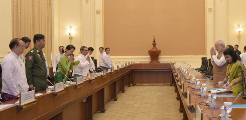 Narendra modi, PM Modi in myanmar, modi aung photos, modi myanmar photos, modi myanmar visit, Aung San Suu Kyi, Myanmar’s State Counsellor, indian express, latest photos
